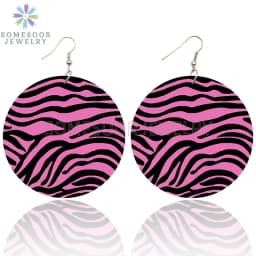 SOMESOOR Vintage Zebra Pattern Print African Wooden Drop Earrings Teardrop Round Geometric Pendant Dangle Jewelry For Women Gift