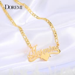 DOREMI 3MM Figaro Personalized Chain Custom Name Necklace with Heart Stainless Customized Nameplate Necklace for Women Numbers
