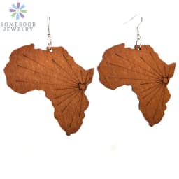 SOMESOOR Fashion Laser Cutting Wooden Drop Earrings African Map Traditional Ethnic Design Pendant Dangle Jewelry For Women Gift