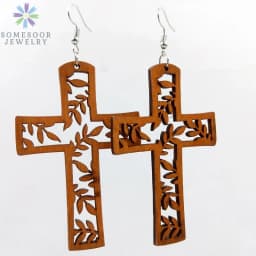 SOMESOOR Fashion Laser Cutting Wooden Drop Earrings African Map Traditional Ethnic Design Pendant Dangle Jewelry For Women Gift