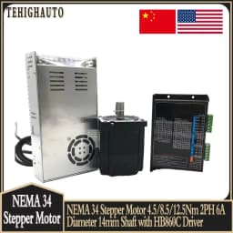 NEMA 34 Stepper Motor 4.5Nm/8.5Nm/12.5Nm 2PH 6A Diameter 14mm Shaft with Power Supply+HB860C Driver For CNC Engraving Machine