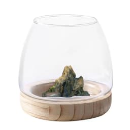 Clear Glass Vases Fish Tank With Wooden Base Hydroponic Plant Vase Ecological Fish Tank Flower Vase Centerpiece Decorative