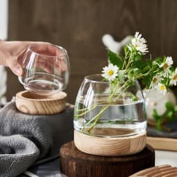 Clear Glass Vases Fish Tank With Wooden Base Hydroponic Plant Vase Ecological Fish Tank Flower Vase Centerpiece Decorative