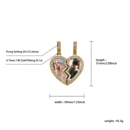 JINAO Custom Heart Shaped Photo Picture Frame Pendant For Necklace Jewelry Couple Valentine's Day Gift Romantic