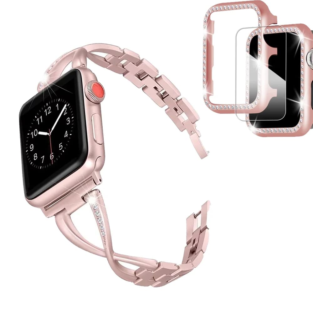Diamond strap For apple watch band 38mm 40mm 44mm 42mm iwatch case cover Screen Protector For apple watch band 5 4 3 SE 6