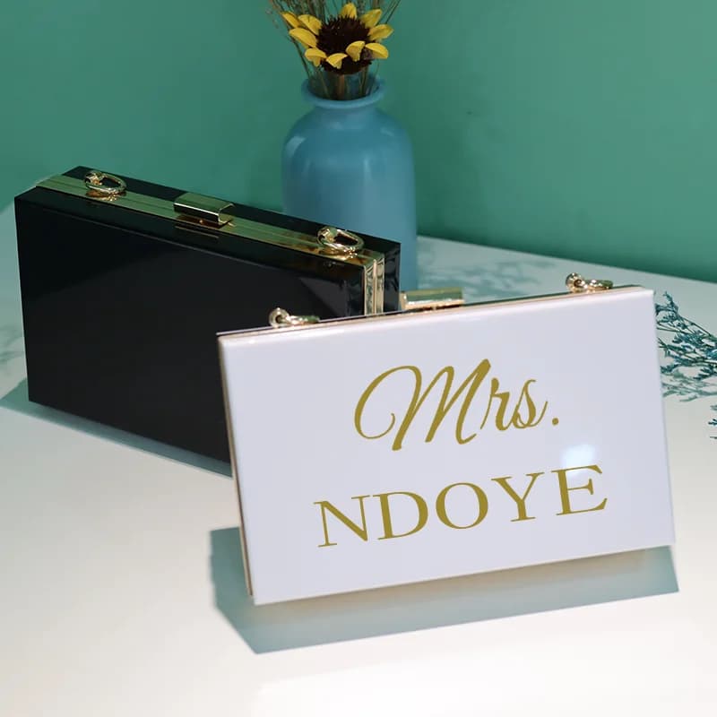 Personalized Clutch Bag Chain Diagonal Bag Acrylic Fashion Temperament White Custom Name Temperament Summer Wedding Party