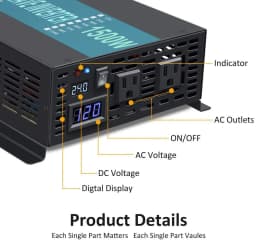 3000W Peak Off Grid Pure Sine Wave Solar Inverter 1500W 24V 220V Power Inverter Converter 12V/48V/110V DC to 120V/230V/240V AC