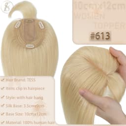 TESS Women Topper 10x12cm Hair Clips Hair Topper Natural Hair Wigs 100% Human Hair Silk Base Clip In Hair Extension Blonde Women