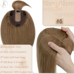 TESS Women Topper 10x12cm Hair Clips Hair Topper Natural Hair Wigs 100% Human Hair Silk Base Clip In Hair Extension Blonde Women