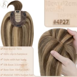 TESS Women Topper 10x12cm Hair Clips Hair Topper Natural Hair Wigs 100% Human Hair Silk Base Clip In Hair Extension Blonde Women