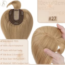 TESS Women Topper 10x12cm Hair Clips Hair Topper Natural Hair Wigs 100% Human Hair Silk Base Clip In Hair Extension Blonde Women