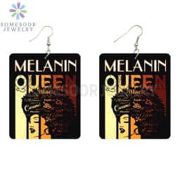 SOMESOOR God Say I Am Black Queen Wooden Drop Earrings For Women Melanin Poppin Unique Afro Girl Curly Rectangle Dangle Jewelry