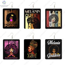SOMESOOR God Say I Am Black Queen Wooden Drop Earrings For Women Melanin Poppin Unique Afro Girl Curly Rectangle Dangle Jewelry