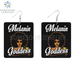 SOMESOOR God Say I Am Black Queen Wooden Drop Earrings For Women Melanin Poppin Unique Afro Girl Curly Rectangle Dangle Jewelry