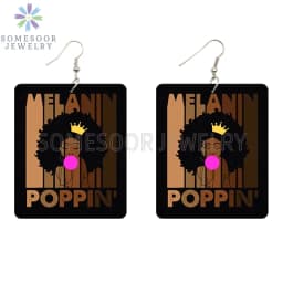 SOMESOOR God Say I Am Black Queen Wooden Drop Earrings For Women Melanin Poppin Unique Afro Girl Curly Rectangle Dangle Jewelry
