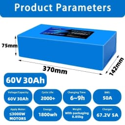 Ship from US 60V 20Ah 30Ah Electric Bike Li ion Battery Pack for 500W~3000W High Power Bicycle Scooter Motorcycle with 5A Charge