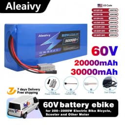 Ship from US 60V 20Ah 30Ah Electric Bike Li ion Battery Pack for 500W~3000W High Power Bicycle Scooter Motorcycle with 5A Charge