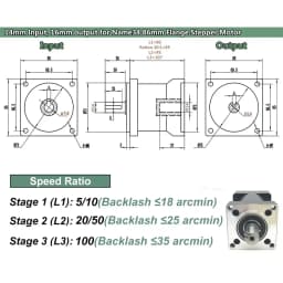 Nema34 Planetary Gearbox Motor Reducer Step-down Gearbox 14mm Input Ratio 5:1/10:1/50:1/100:1 for 86 Stepper Motor
