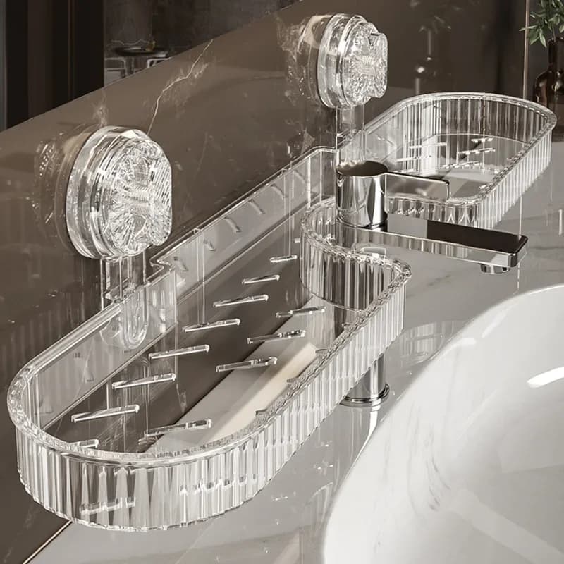 Bathroom Shelf Suction Cup Wall Mount Shower Shelf Over Faucet Sink Rack Shampoo Holder No Drill Drain Basket Bathroom Organizer