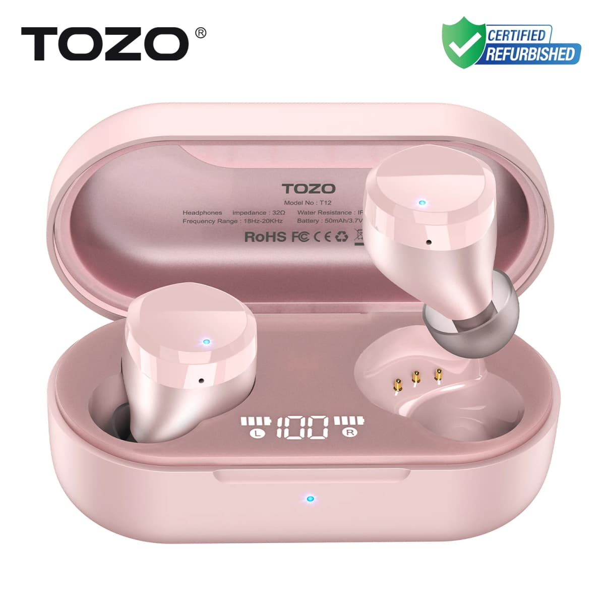 Refurbished TOZO T12 Wireless Earbuds LED Digital Display HiFi Stereo Sound Portable Handfree Sport Earphones Wireless Headset