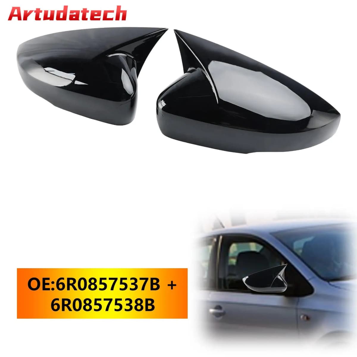 Artudatech Gloss Black Wing Door Mirror Cover Caps for Left + Right VW Polo MK5 09-17