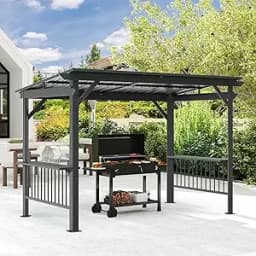 Domi 6.5x12FT Hardtop Grill Gazebo, Outdoor BBQ Gazebo with 2 Side Shelves, Sloping Steel Roof for Permanent Sun Shade with Ceil