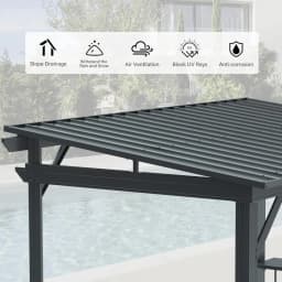 Domi 6.5x12FT Hardtop Grill Gazebo, Outdoor BBQ Gazebo with 2 Side Shelves, Sloping Steel Roof for Permanent Sun Shade with Ceil