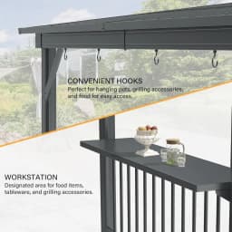 Domi 6.5x12FT Hardtop Grill Gazebo, Outdoor BBQ Gazebo with 2 Side Shelves, Sloping Steel Roof for Permanent Sun Shade with Ceil