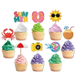 12pcs Summer Beach Hawaii Cupcake Toppers Sun Umbrella ball Cake Toppers Hawaiian Pool Theme Birthday Party Cake Decorations One