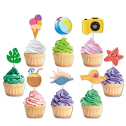 12pcs Summer Beach Hawaii Cupcake Toppers Sun Umbrella ball Cake Toppers Hawaiian Pool Theme Birthday Party Cake Decorations One