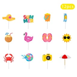 12pcs Summer Beach Hawaii Cupcake Toppers Sun Umbrella ball Cake Toppers Hawaiian Pool Theme Birthday Party Cake Decorations One