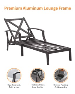 SeeHill Aluminum Outdoor Chaise Lounge Chair with Cushion, Adjustable Backrest Pool Lounger for Patio or Deck Use, Gunmetal