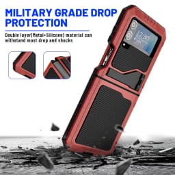 for Samsung Galaxy Z Flip 4 Metal Case with Kickstand, 3 Layers Full Body Protective Shockproof Aluminium Cover for Z Flip 4