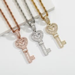 JINAO 2022 NEW Two Styles Design Key Pendants High Quality Ice Cravejado AAA+ Cubic Zircon With 4mm Tennis Chain Jewelry