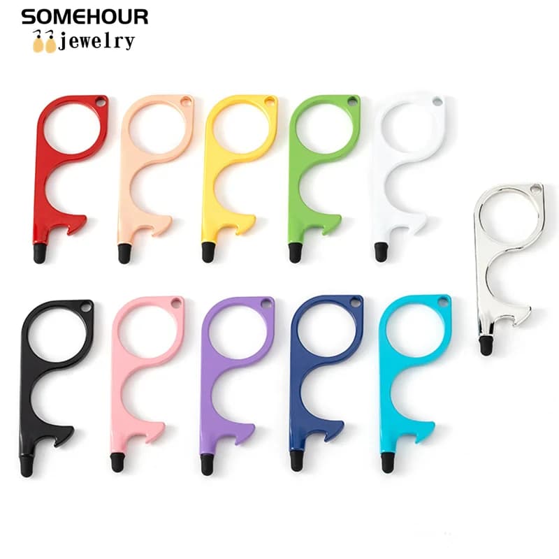 SOMEHOUR Multi-function EDC Door Keychain Touchless Screen Press Elevator Button Handle Bottle Opener Keyholder Accessories Gift