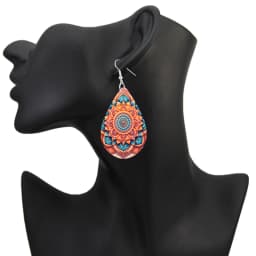 SOMESOOR Bohemian Teardrop Wooden Earrings Colorful Elephant Mandala Sun And Moon Flower Print Pendant Dangle Jewelry For Women