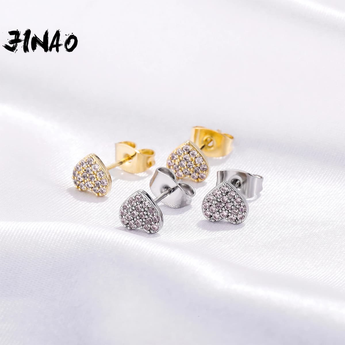 JINAO 2022 NEW Two Different Designs Of Heart Stud Earrings European and American Style Ice Cravejado Cubic Zircon for women