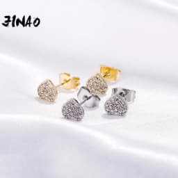 JINAO 2022 NEW Two Different Designs Of Heart Stud Earrings European and American Style Ice Cravejado Cubic Zircon for women