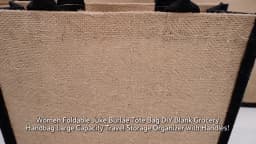 Women Foldable Jute Burlap Tote Bag DIY Blank Grocery Handbag Large Capacity Travel Storage Organizer with Handles