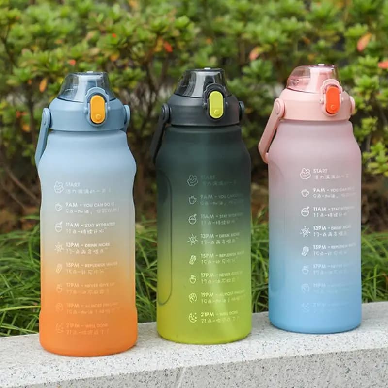 Gradient Color Water Bottle 2L/1.5L Large Capacity Sport Bottle With Straw Portable Drinking Kettle Workout Cups For Fitness