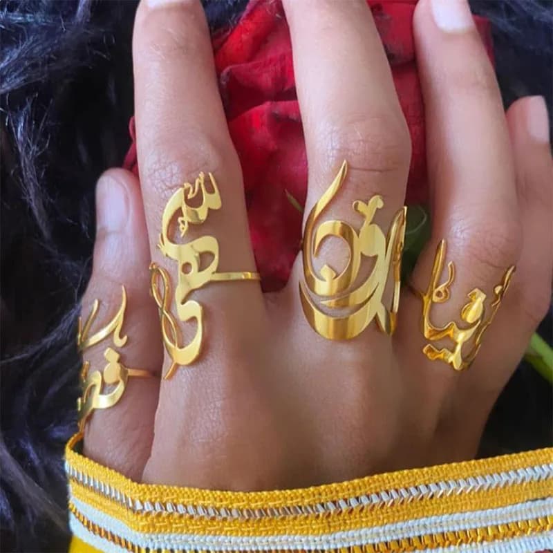 Custom Arabic Name Rings For Women Personalized Gold Color Stainless Steel Adjustable Men Ring Islamic Jewelry Gift Bague Femme