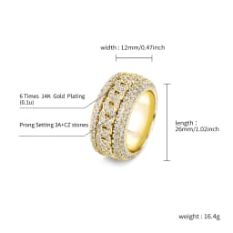 GUCY European and American Style High Quality Miami Cuban Chain Devise Ice Cravejado AAA+ Cubic Zircon Ring Jewelry