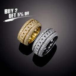 GUCY European and American Style High Quality Miami Cuban Chain Devise Ice Cravejado AAA+ Cubic Zircon Ring Jewelry