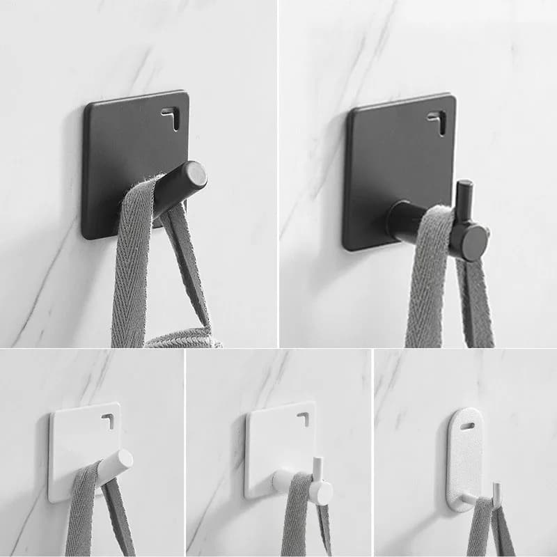 Self Adhesive Black White clothes hook aluminum wall hanging bathroom single Robe hook Without Trace Nail Hooks Aluminum