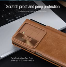 NILLKIN Qin Flip Leather Case for Samsung Galaxy Z Fold 5 with S-Pen Pocket Slide Camera Lens Cover Full Protection Phone Case