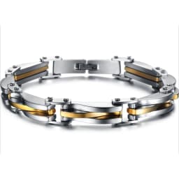 BONISKISS Men Boys Stainless Steel Two Tone Rhombus Cool Link Bangle Bracelet Cuff Gold/Silver Color Wristband Jewelry Xmas Gift