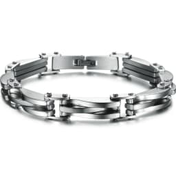 BONISKISS Men Boys Stainless Steel Two Tone Rhombus Cool Link Bangle Bracelet Cuff Gold/Silver Color Wristband Jewelry Xmas Gift