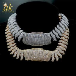 Aokaishen Centipede Cuban Link Chain for Men Real Copper Cubic Zirconia Prong Setting Hip Hop Jewelry Stainless Steel