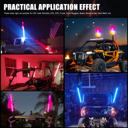 2PCS 1FT LED Whip Lights Waterproof Remote Control Flagpole Antenna Whips for UTV ATV Off Road Truck Sand Buggy Dune RZR