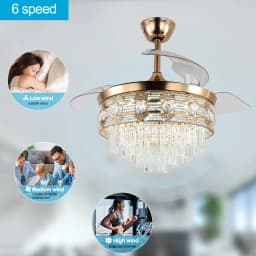 Modern Smart Ceiling Fan Chandelier Gold RC Adjustable 6 Speed Pendant Light Luminaire Bedroom 3 Heads Led Fandelier Lamp Indoor